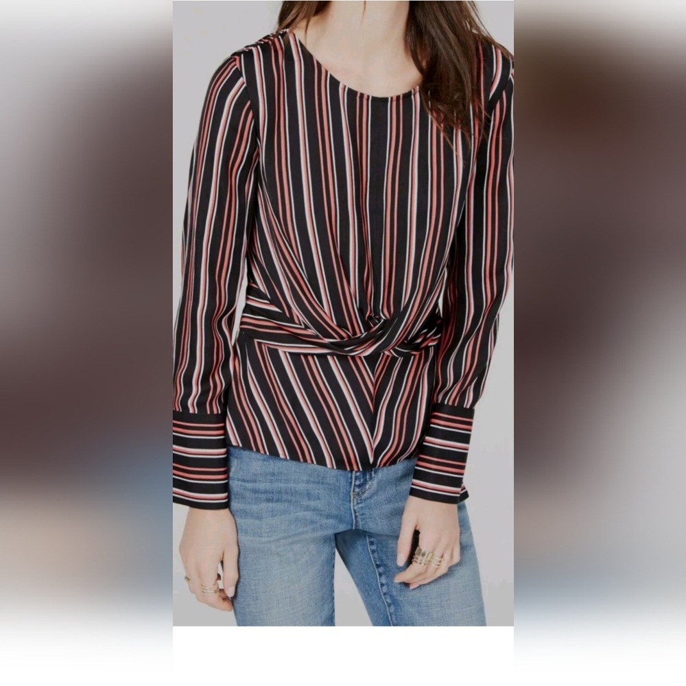INC International Concepts Black and White Wrap Blouse